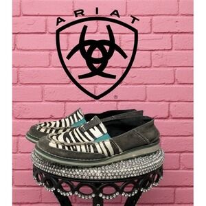 Ariat Cruiser🖤🦋🖤Zebra Print Calf Hair Grey Suede Slip On Loafers Turquoise -7